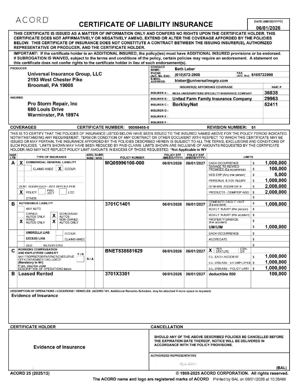 Pro Storm Repair Insurance 2026