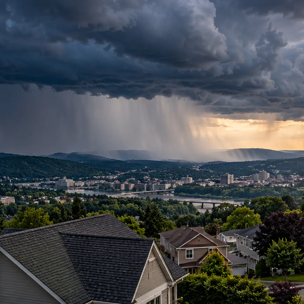 Severe storm clouds approaching a residential neighborhood in the Binghamton region